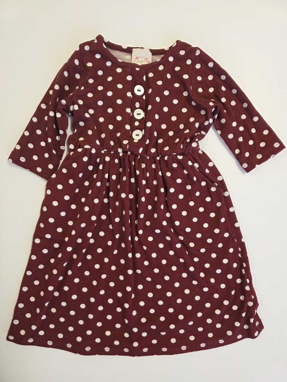 Heart & Arrow Burgundy and White Polka Dot Long Sleeve Dress